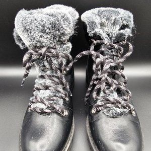 A New Day Lindy Faux Fur Lined Lace Up Hiking Boots Black Size 7